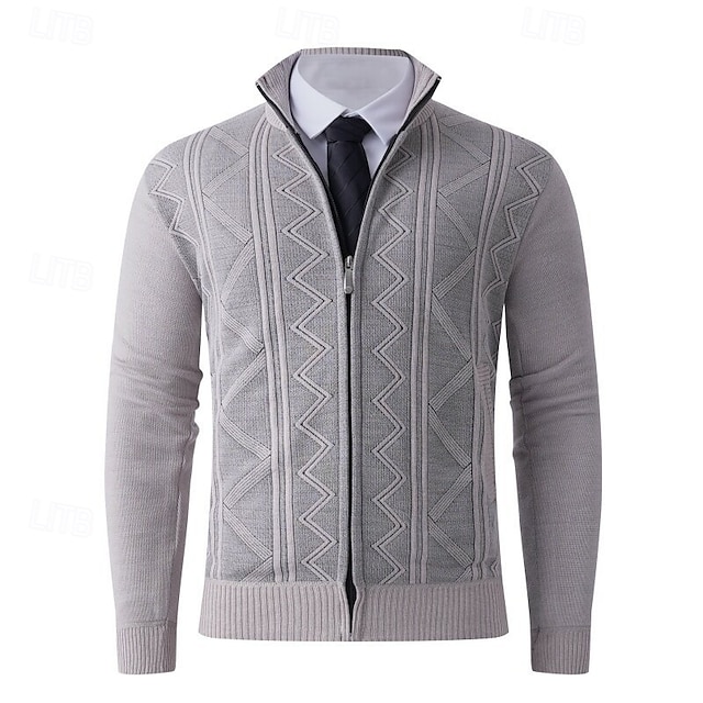  Homens Sueter Cardigan Suéter Cortado Suéter com zíper Suéter de malha Estriado Tricotar Tops regulares Tosão Tecido Colarinho Chinês Moda Clássico Férias Roupa Diária Roupa Outono Inverno Vermelho
