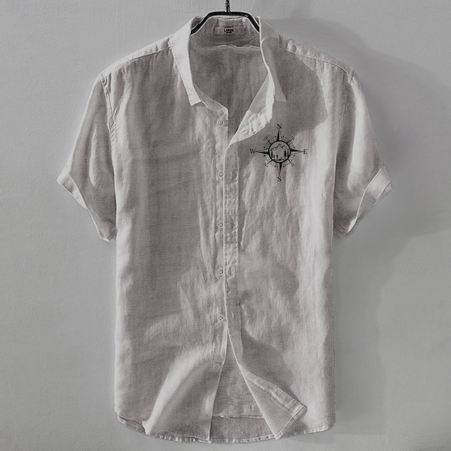  Homme Chemise en lin Chemise Décontractée Chemise en coton et lin Chemise Boutonnée Motif Vacances Rue Blanche Marine foncé Bleu Ciel Kaki Manche Courte Revers Été Vêtement Tenue Boutonné
