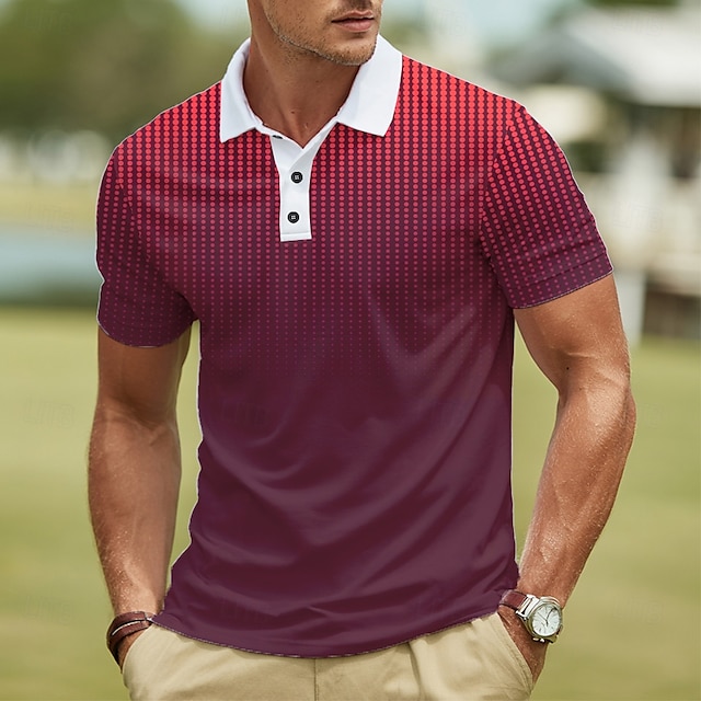  Homme Abstrait Géométrique Polo Manche Courte Polos Revers Vêtement décontracté de travaile Affaires Athleisure Impression 3D Boutons Été Rouge Marine foncé Bleu