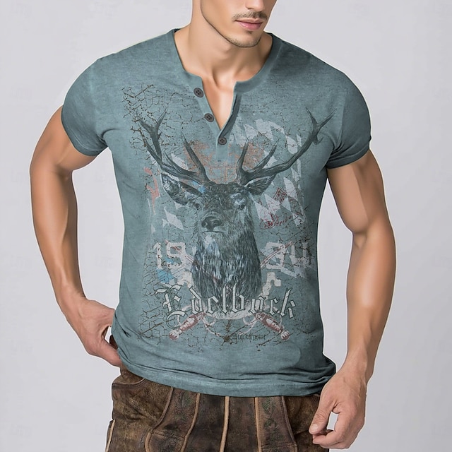  Oktoberfest Veado Combinação de camisetas Lederhosen Camisa Henley Bávaro Munique Alemão Arte Gráfica Para Homens Adulto Carnaval Cerveja Oktoberfest Impressão 3D Festa