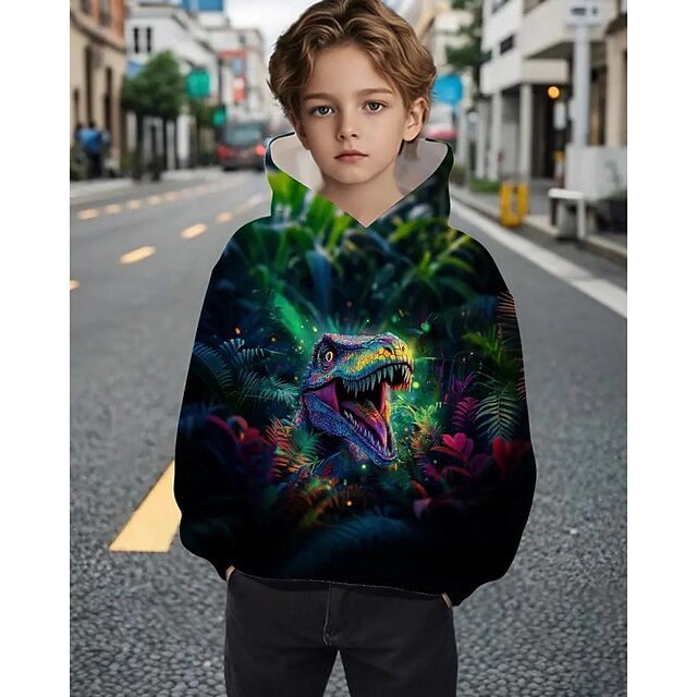  Pojkar 3D Dinosaurie Huvtröja Långärmad Vår Höst Mode Streetwear Barn 4-12 år Huva Utomhus Ledigt Dagligen Normal