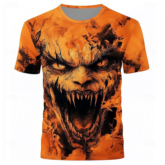  Halloween Voor heren 3D Print Pompoen 3D T-shirt Korte mouw T-shirt 3D-afdrukken Strakke ronde hals Ronde hals Overhemd overdreven Ontwerper Verschrikking Feest Straat Casual Oranje 3 Oranje Oranje 2