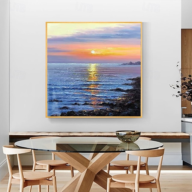  handgefertigtes Ölgemälde auf Leinwand, Wandkunst, Dekoration, moderne abstrakte Sonnenaufgangslandschaft für die Inneneinrichtung, gerolltes, rahmenloses, ungedehntes Gemälde