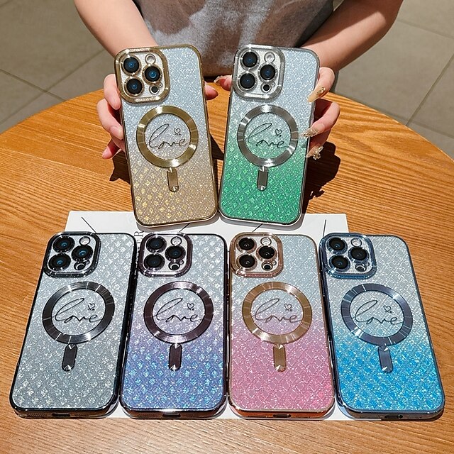  telefoon hoesje Voor iPhone 16 15 14 Pro Max Plus iPhone 16e iPhone 13 Pro Max Achterkant Ondersteuning draadloos opladen Niet-vergelend Bling glitter glanzend Kleurgradatie