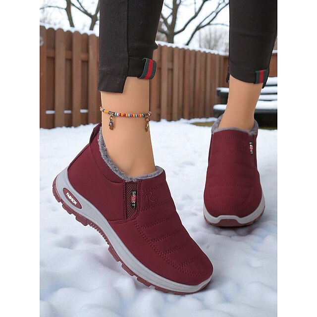  Botas de inverno femininas bordô, impermeáveis e forradas com lã – calçados de neve quentes e antiderrapantes com sola antiderrapante para clima frio, caminhadas ao ar livre e uso diário casual