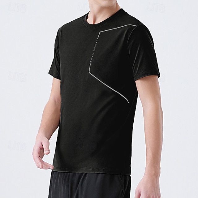  Homens camisa de desempenho Camiseta esportiva Manga Curta Gola Redonda Blusas Ao ar livre Secagem Rápida Redutor de Suor anti-odor Respirável Poliéster Preto Azul Cinzento Claro Pesca Tênis Corrida