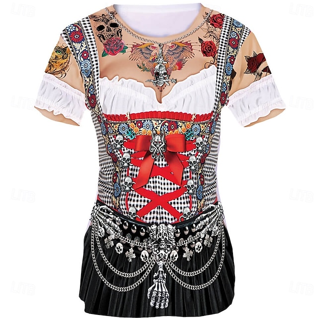  Októberi fesztivál Dirndl nyomtatás Póló bajor München Német Grafikus Kompatibilitás Női Felnőttek Farsang Októberi fesztivál 3D nyomtatás Parti Alkalmi / Napi