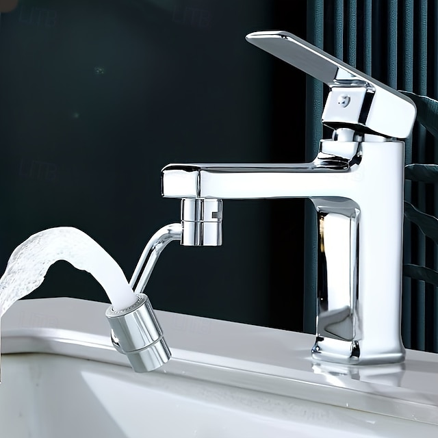  1 connettore per rubinetto rotante a doppia modalità, girevole a 360°, flusso d'acqua a 2 stili, finitura cromata, lega di zinco, facile installazione per lavandini del bagno &rubinetti, design