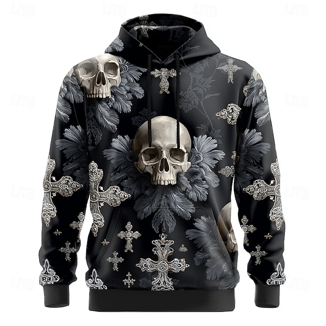  Halloween Hombre Cráneos Sudaderas Sudadera Abrigos Sudadera con capucha Cuello Barco Punk Impresión 3D Discoteca Ropa de calle Negro Azul Piscina Correa 3D Otoño Invierno Diseñador