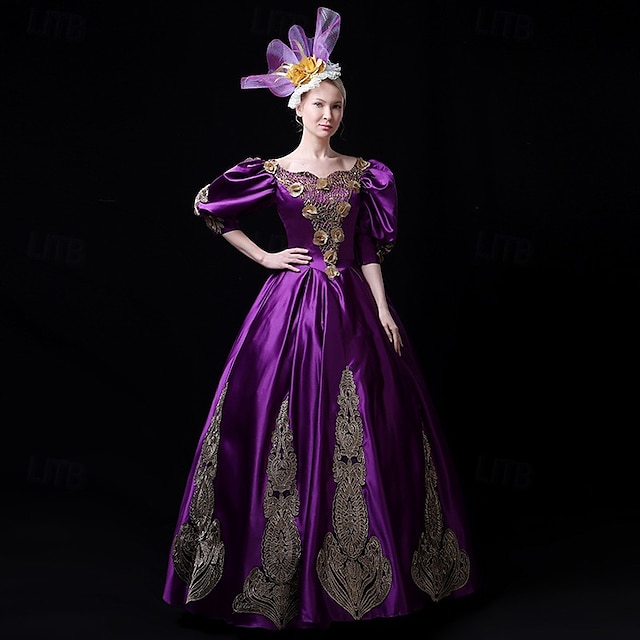  Årgang Rokoko Renæssance Maxi Kjoler Normal Juliet ærme Prinsesse Brud Flettet Flæset Prinsesse Rund hals Udklædning Dame Halloween Karneval Maskerade Ydeevne Fest Halloween Voksen Alle årstider