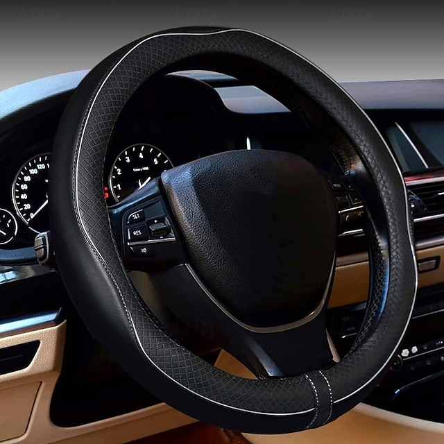  15in Steering Wheel Cover - Non-Slip Grip Soft PU Leather Steering Wheel Case with Anti-Slip design Compatible with Most Cars Trucks SUVs - Durable & Easy-Clean Dashboard Protector for Drivers & pa