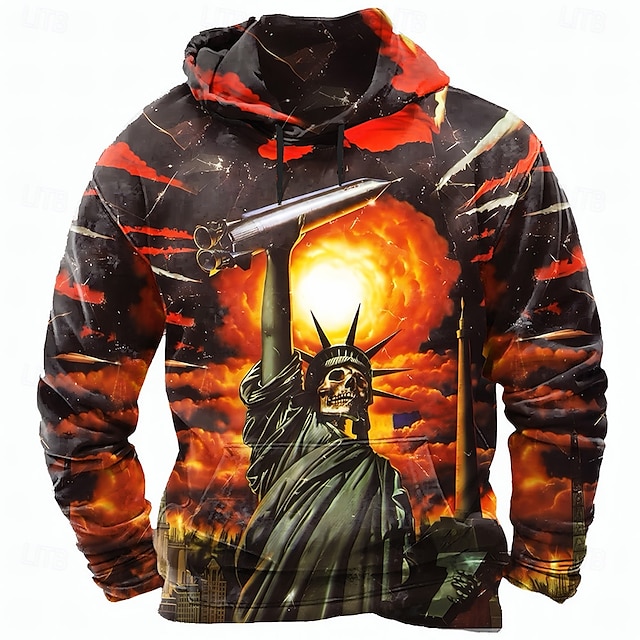  Halloween Homme Graphique 3D Sweats à capuche Sweatshirt Sweat à capuche Sweat à capuche Col ras du cou Punk Impression 3D Club Vêtements de rue Jaune Bleu Cordon de serrage Automne Hiver Designer