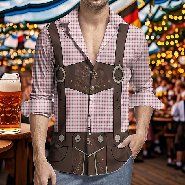  Oktoberfest Cerveja Estampa Lederhosen Camisas do Havaí Camisa Aloha Bávaro Munique Alemão Arte Gráfica Para Homens Adulto Carnaval Cerveja Oktoberfest Impressão 3D Férias Festa