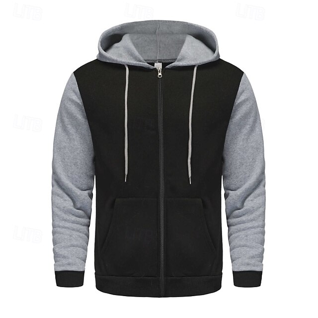  Per uomo Felpa con cappuccio Felpa con cappuccio a zip intera Felpa con cappuccio in pile Rosso Verde scuro Grigio chiaro Grigio scuro Caffè Con Cappuccio Semplice Patchwork Blocco di colore Sport