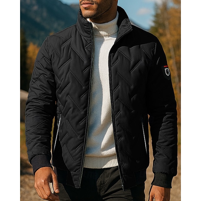  Pánské Puffer Jacket Venkovní Termální Teplý Turistické oblečení Turistické oblečení Zima Podzim Vrchní část oděvu Kempování a turistika Běh Pevná barva Černá Zelená Šedá