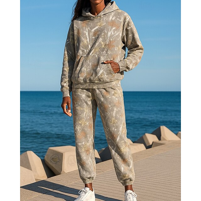 Women's Tracksuit Sweatpants Pullover Sweatshirt Pocket Hooded Camouflage Clothing Suit Fall Khaki Hiking Workout Athletic Windproof Lightweight Moisture Wicking Long Sleeve Sport Activewear4