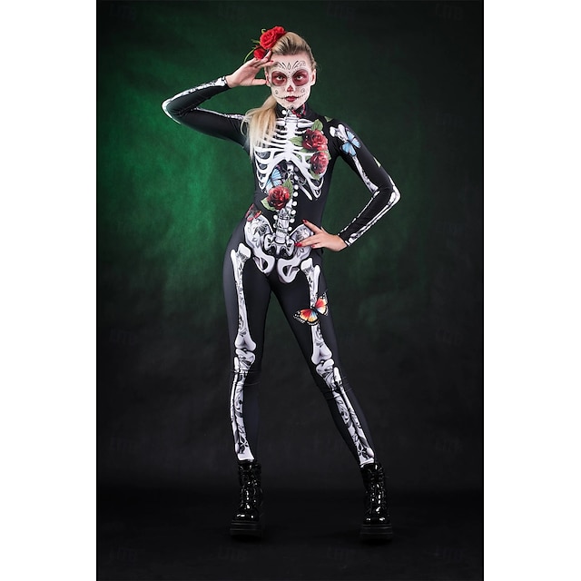  Skull Skeleton Sugar Skull Halloween Bodysuit Full Body Catsuit Scary Costume Kid's Adults' Men's Women's Boys' Halloween Carnival Day of the Dead Performance Party Club Easy Halloween Costumes Dress
