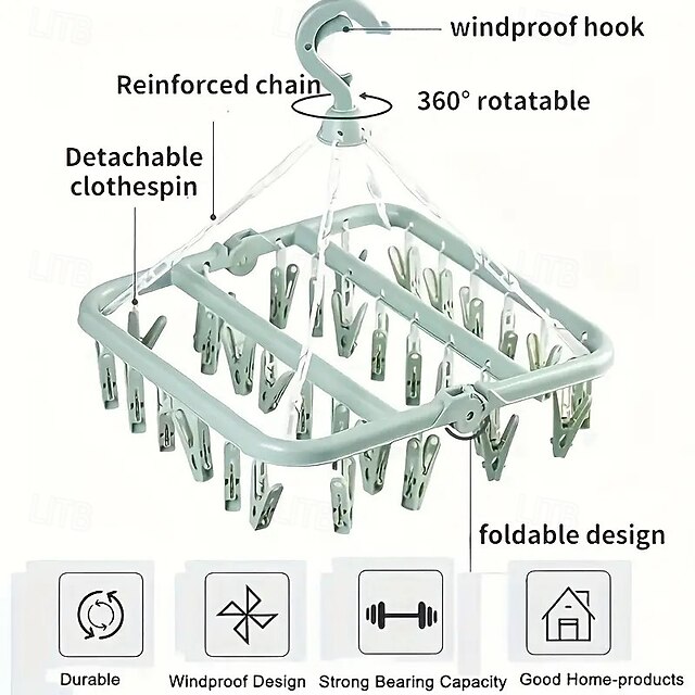 3PCS Rotating 32Clips Plastic Drying Hanger, Foldable SpaceSaving