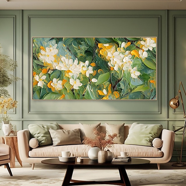  Pictură în ulei lucrată manual pe pânză, artă murală, modern, abstract, flori groase în ulei, pentru decor de casă, cadru întins, pictură suspendată/pânză rulată (fără cadru)