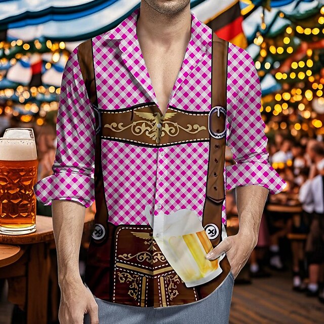  Oktoberfest Cerveja Estampa Lederhosen Camisas do Havaí Camisa Aloha Bávaro Munique Alemão Arte Gráfica Para Homens Adulto Carnaval Cerveja Oktoberfest Impressão 3D Férias Festa