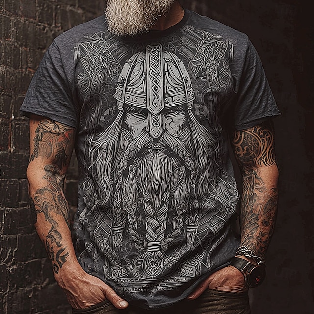  Pánské 3D Viking Keltové Tričko Krátký rukáv tričko 3D tisk Tričkový Košile Viking Designové Párty ulice Ležérní Černá Šedá Léto Jaro Oblečení S M L XL XXL XXXL