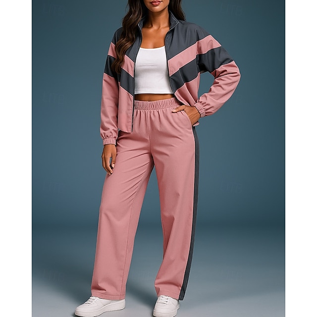  Femmes Ensemble Survetement Jogging Pantalon Fermeture intégrale Athleisure Automne manche longue Taille haute Coupe-vent Léger Salle de sport Extérieur Course Tenue de sport Tenues de Sport Bloc de