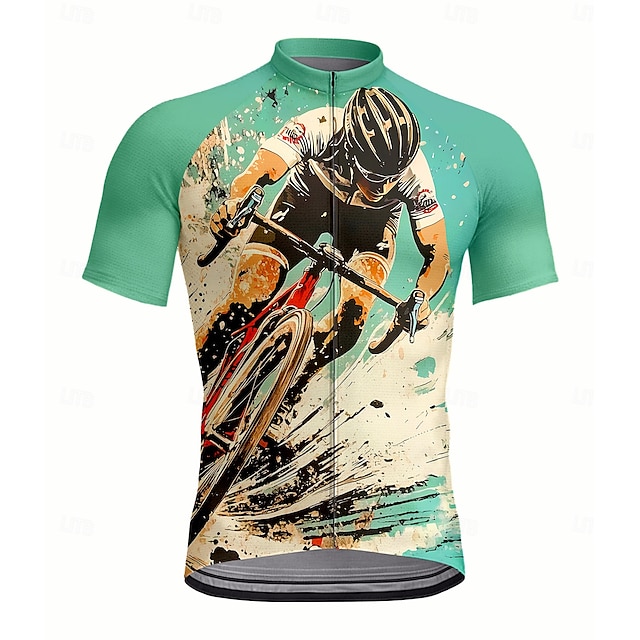  Homme Maillot de cyclisme Manche Courte Cyclisme Maillot Top avec 3 poches arrière Résistant aux UV Séchage Rapide Fermeture Éclair Frontale Bandes réfléchissantes Vert Des sports Vêtement Tenue