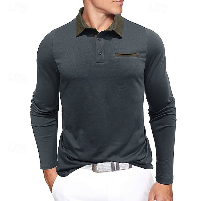  Homme Chemise de golf Polos de Golf Travail Occasionnel Revers manche longue Basique Moderne Uni Patchwork Boutons Printemps Automne Coupe régulière Bleu Clair Vin Noir Bleu Roi Vert Véronèse Gris