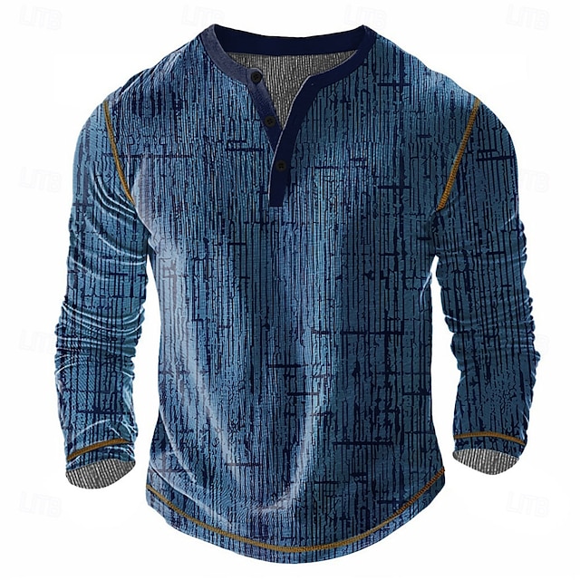  Herr Geometrisk Abstrakt Henleytröja Våffel T-shirt Långärmad Vintage Dagligen Retro / vintage Utomhussport Ledigt Helgdag Vår & sommar Alla årstider Grå Blå Grön Vinröd Henley Henley T-shirt