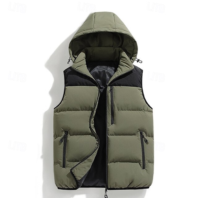  Herren Wanderweste Pufferweste Ärmellos Weste Außen Thermowarm Winter Reißverschluss Tasche Polyester Schwarz Grün Khaki Jagd Angeln Klettern
