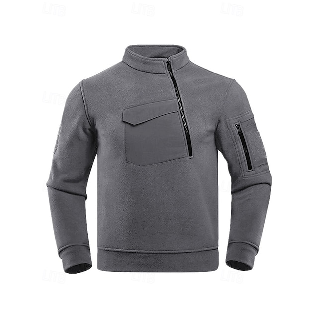  Herren Fleece-Sweatshirt Langarm Stehkragen Oberteil Außen Thermowarm Winter Polyester Schwarz Armeegrün Grau Reisen Laufen
