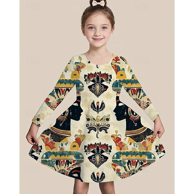  Mädchen' 3D Grafik Kleid Langarm Sommer Frühling Urlaub Täglich Ferien Prinzessin Schön Süß Kinder 4-12 Jahre Freizeitkleid A Linie Kleid Knielang Normale Passform