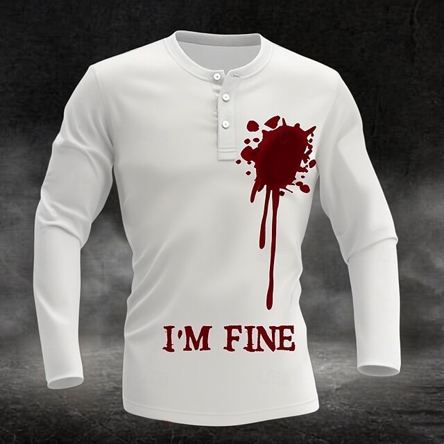 Men's Blood Splatter Funny Henley Shirt Long Sleeve Fashion Cute Daily Casual Holiday Going out Fall Spring &  Fall White Henley Henley T-Shirt4