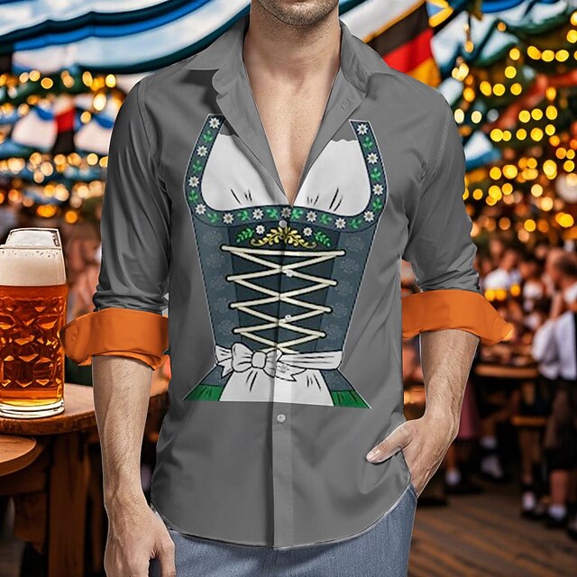  Oktoberfest Cerveja Estampa Dirndl Camisas do Havaí Camisa Aloha Bávaro Munique Alemão Arte Gráfica Para Homens Adulto Carnaval Cerveja Oktoberfest Impressão 3D Férias Festa