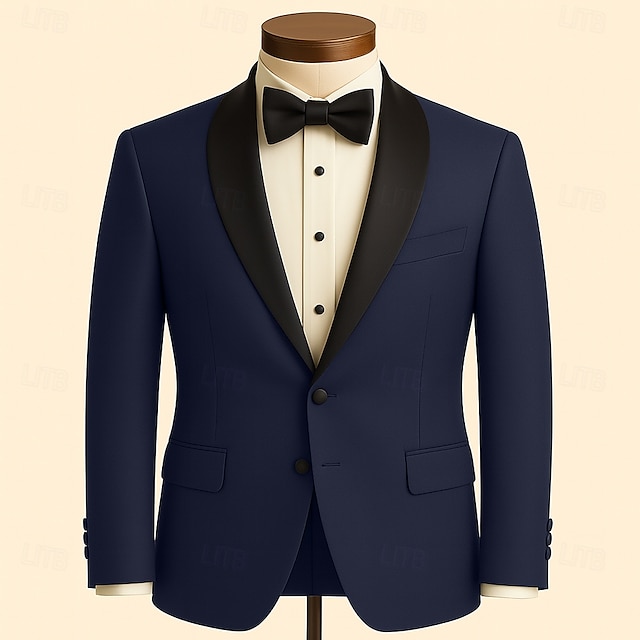  Pánské Sako Šálový límec Módní Retro Klasické Jednobarevné Blazer Námořnická modř Slim Jednořadé s jedním knoflíkem
