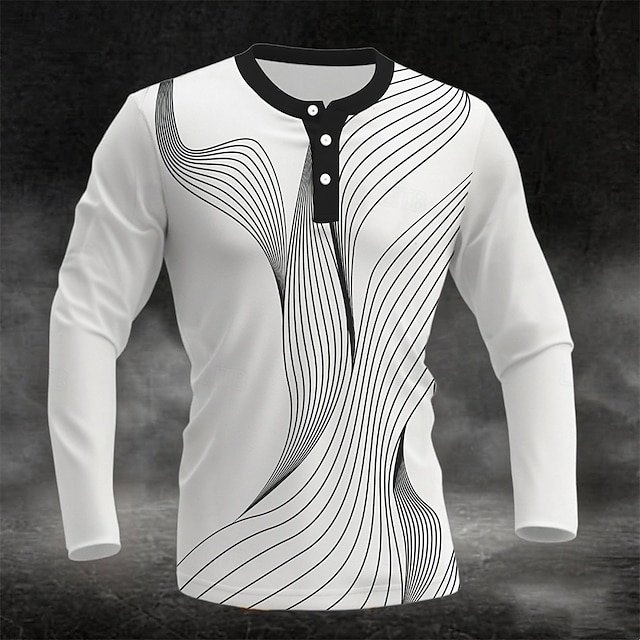 Men's Graphic Geometric Pattern Henley Shirt Long Sleeve Fashion Cute ...