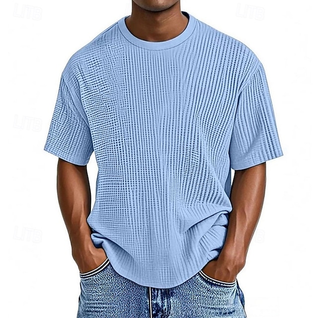  Homme T-shirt Chemise à manches courtes Manche Courte Col ras du cou Été Uni Mode Designer Basique Jacquard Vacances Rue Sortir Abricot Noir Blanche T-shirt haut de gamme pour homme