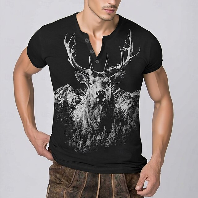  Oktoberfest Veado Combinação de camisetas Lederhosen Camisa Henley Bávaro Munique Alemão Arte Gráfica Para Homens Adulto Carnaval Cerveja Oktoberfest Impressão 3D Festa