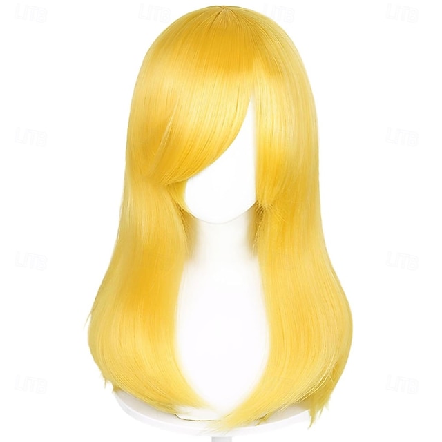  Peruca cosplay rosa bebê para mulheres e homens, peruca longa e reta com franja para anime, cabelo resistente ao calor para festa e fantasia de Halloween, cabelo sintético de Natal