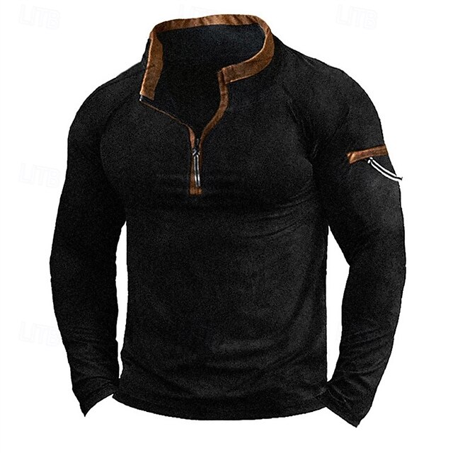 Men's Sweatshirt Quarter Zip Sweatshirt Black Army Green Half Zip Color Block Patchwork Quarter Zip Sports & Outdoor Daily Holiday Polyester Streetwear Basic Casual Spring Fall Clothing Apparel3