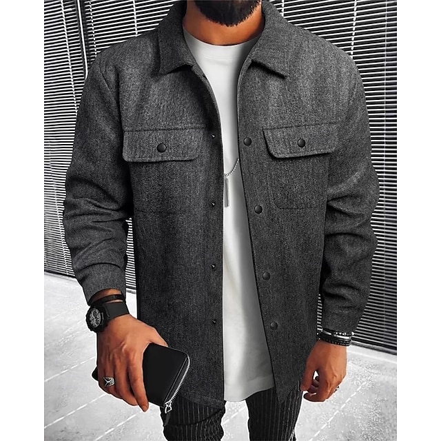  Homme Veste Légère Chemise Veste Veste Décontractée Chemise Vacances Quotidien Respirant Avec Poches Printemps Automne Uni Mode Classique Revers Régulier Noir bleu marine Kaki Gris Claire Vert