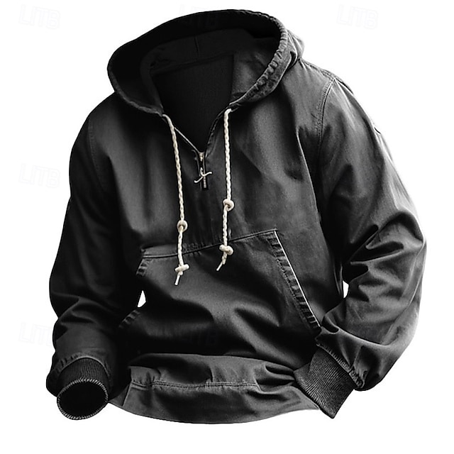  Homens Tático Preto Azul Marinha Com Capuz Tecido Zip Up Bolso frontal Quarter Zip Tático Desportos e Ar livre Casual Roupa de rua Legal Roupa de Esporte Outono & inverno Roupa Moletons Moletons