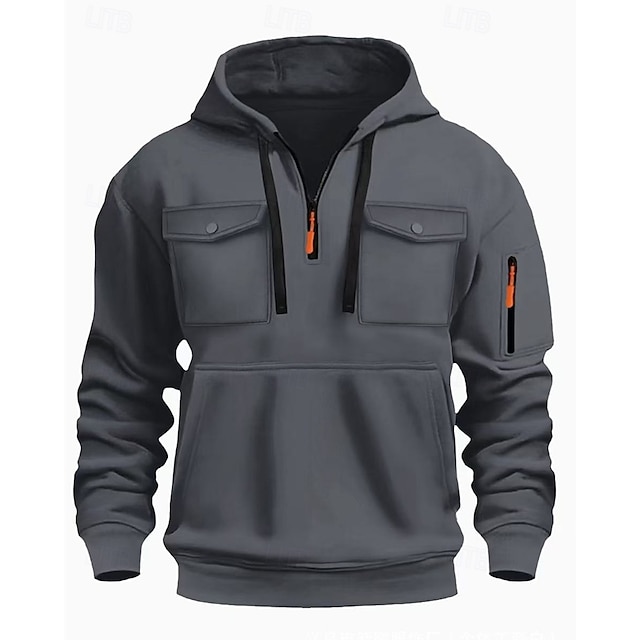 Voor heren Trui met capuchon Hoodie met kwartrits Zwart Wit Wijn Leger Groen Rood Capuchon Effen Zak Kwart ritssluiting Sport & Outdoor Dagelijks Feestdagen Polyester Streetwear Basic Casual Lente