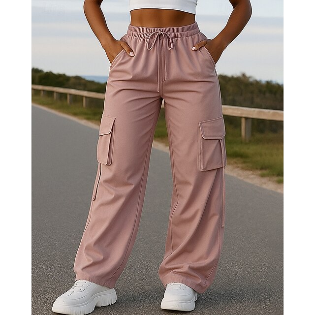 Women's Wide Leg Pants Cargo Pants Jogging Pants Drawstring Pocket High ...
