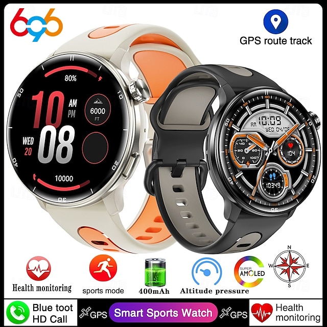  S666R Montre intelligente 1.43 pouce Smartwatch Montre Connectée Bluetooth Podomètre Rappel d'appel Moniteur d'Activité Compatible avec Android iOS Hommes GPS Longue Veille Étanche IP68 Boîtier de