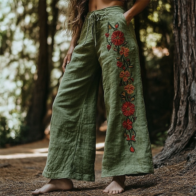  Per donna Gamba larga Pantaloni Pantaloni Palazzo Moda Boho Lunghezza intera Vita Alta Fiore Elastico in vita Coulisse Stampato Traspirabilità Confortevole Streetwear Abbigliamento quotidiano Uscire