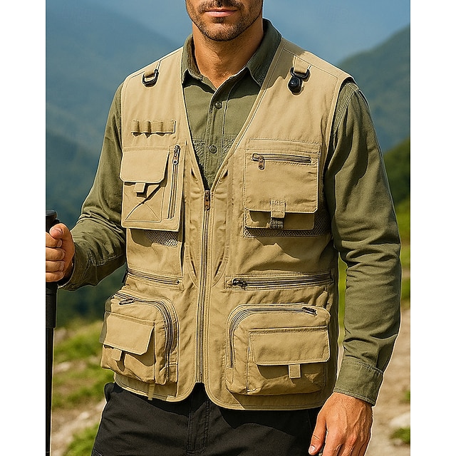  Homme Gilet de pêche Gilet multifonctionnel Sans manches Veste Extérieur Léger Respirant Fermeture éclair Polyester Noir Blanche Vert Véronèse Chasse Pêche Escalade