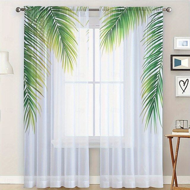 2 Pcs Leaf Pattern Sheer Curtains Rod Pocket Window Drapes Window Treatments For Bedroom Living Room Home Decoration Room Decoration4