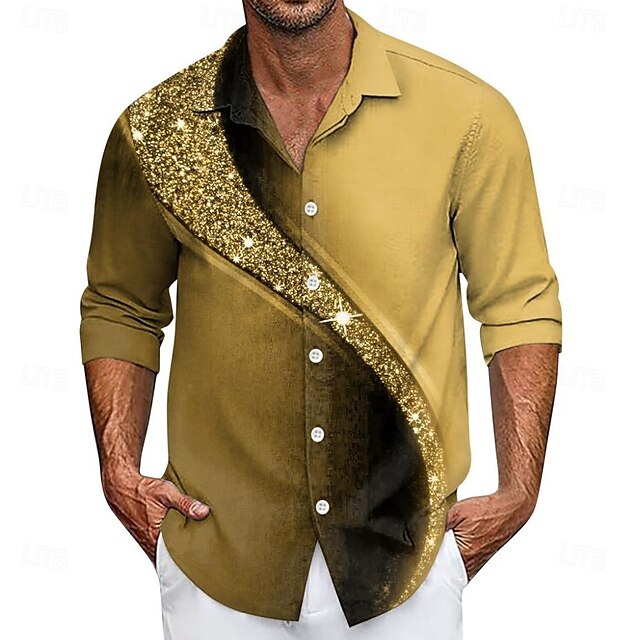  Voor heren Verloop Lijnen / golven Overhemd Overhemd met knopen Casual overhemd Lange mouw Mode-casual Vakantie Dagelijks Streetwear Zomer Lente Strijkijzer 3D-afdrukken shirts met kraag Rood blauw