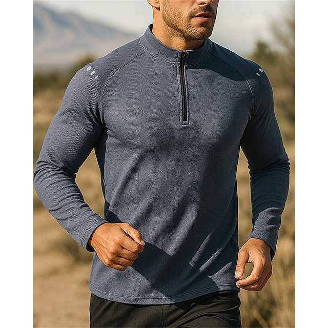  Hombre Camisa de entrenamiento Top para correr Cremallera de un cuarto Manga Larga Camiseta Otoño UPF 50 Secado rápido Ligero Dispersor de humedad Pesca Senderismo Corriendo Ropa de deporte Ropa de